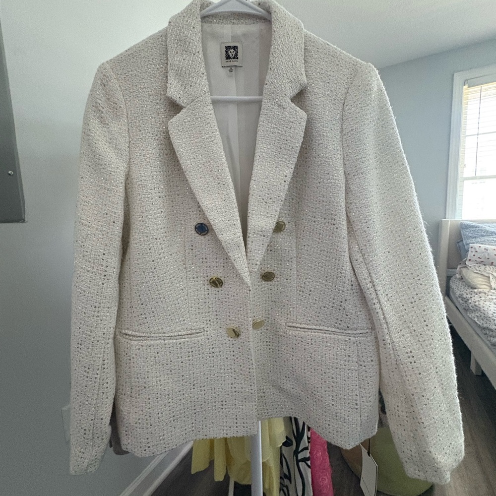 Anne Klein White and Gold Sequin Blazer